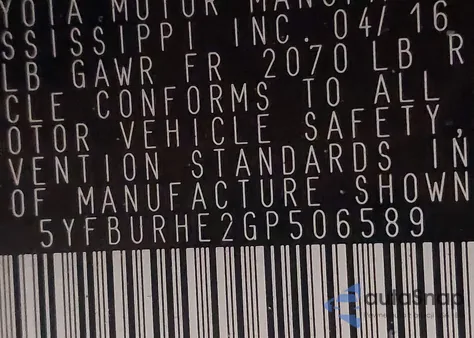 2016 Toyota Corolla Le z USA, uszkodzony, nr VIN 5YFBURHE2GP506589